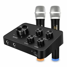 Karaoke Microphone Mixer System Set with Dual UHF Wireless Mic HDMI & AUX In/Out