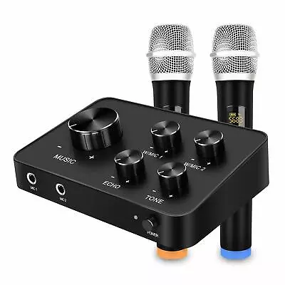 Karaoke Microphone Mixer System Set with Dual UHF Wireless Mic HDMI & AUX In/Out