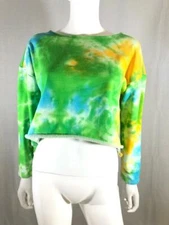 Labijou Women's Cropped Hoodie Top Long Sleeve Yellow Green Boat Neck Size M