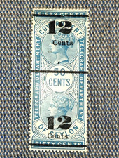 Ceylan 1886-92 - 12c sur 50 bleu(v) N°23 Surchargé Neuf avec charnière