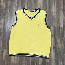 De Colección Polo Ralph Lauren Suéter Chaleco Niños L Tejido Tenis Cricket Poni Preppy Amarillo