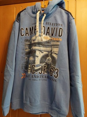 Camp David Herren Hoodie Kapuzenpullover Bla 2XL Aviation Logo-Print Langarm