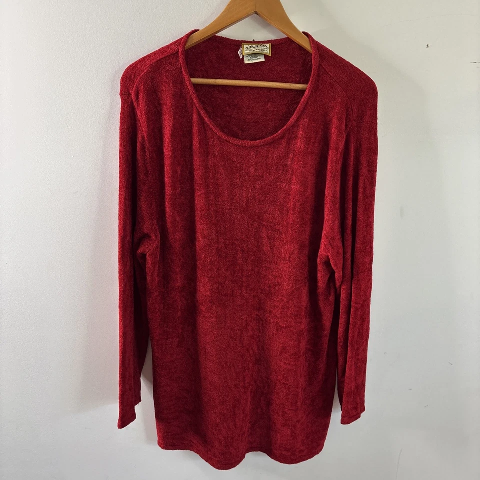 Túnica Pulôver Feminina Vintage Herança Colecionáveis Tamanho XL Vermelho Terry Chenille Veludo - Imagem 4 de 4