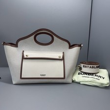 Burberry Pre-Owned Authentic Tote Two-Tone Canvas Free Tracked Shipping