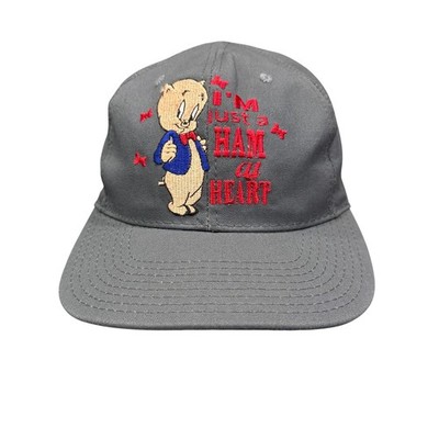 Warner Bros Porky Pig Snapback Hat Unisex OSFA Grey Excellent 1991 Vintage USA