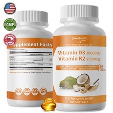 D3 K2 Vitamin D3 10000 IU  Vitamin K2 MK-7 200mcg 300 Count Vegan for Immune