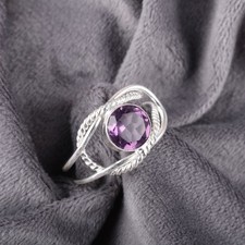 Sterling Silver Amethyst Gemstone Daughter February Birth Boho Band Ring Jewelry