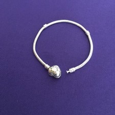Pandora Sterling Silver 925 Heart Clasp Snake Chain 7.5  Bracelet