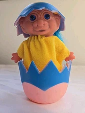 Easter TROLL EGG, Baby Chick Vtg 90s Collectible Toy Hatching Chicken Blue Hair