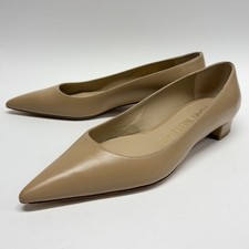 Stuart Weitzman Nude Beige Leather Pointed Toe Low Block Heel Pumps Sz 5 B