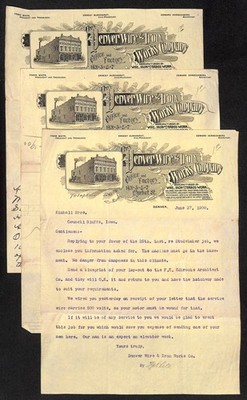 1900 Denver Wire & Iron Works Co. 3pp Letterhead ''Studebaker Job''