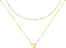 Heart Necklace for Women, 14K Gold Plated Layered Tiny Puffy Heart Pendant Neckl