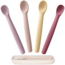 4 PCS Silicone Baby Toddler Spoons Set Self Feeding Bendable Utensils