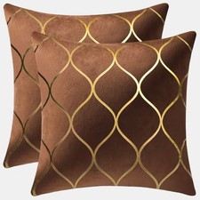 Gold Velvet Throw Pillow Covers: 2 Pack 16x16 16" x 16" Pack of 2 Light Brown