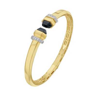 2 kt runder Laborgefertigter schwarzer Onyx Damen Armreif Armband 14 K Gelbgold-Finish
