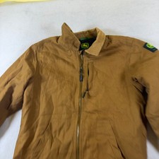 John Deere Boys Brown Canvas Work Jacket Corduroy Collar Quilted Lined Large