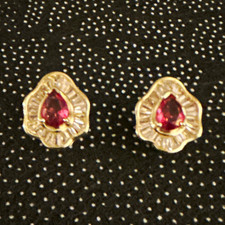 Gorgeous Yellow Gold Plated Teardrop CZ Stone Flower Stud Earrings