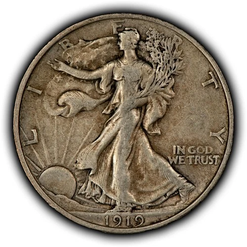1919 50c Walking Liberty Silver Half Dollar -Original VF/XF Semi Key Date- H3845