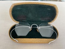Antique 1900s Bausch  Lomb Silver Rimless Octagonal Eyeglasses w/ Original Case