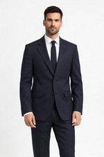 Navy Herringbone Wool Blazer Jacket Single Breasted Work Business Funeral Mens