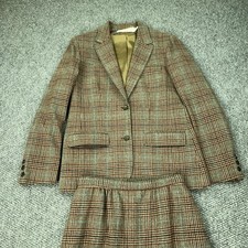 Vintage Pendleton Skirt Suit Womens 10 Brown Plaid Wool Blazer Midi Set 70s