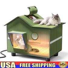 Spacious Cat House Waterproof Roof Heated Pad Outdoor Shelter Easy Setup 2 Exits