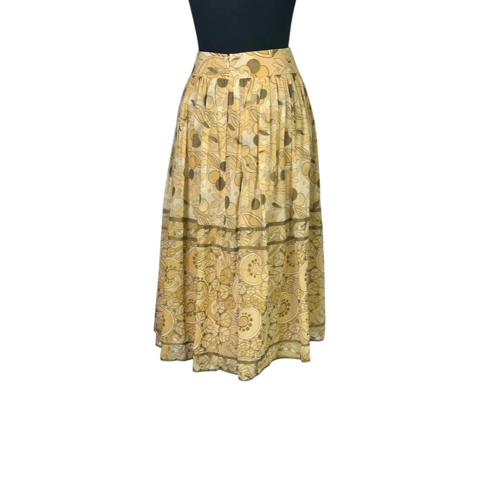 Minifalda plisada seda floral marrón amarillo Kay Unger talla 10 Foto 3 de 4