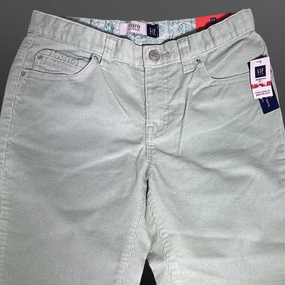 Gap Kids Stretch Flare Corduroy Glitter Pants Girls 12R Mint Y2K Adj. Waist NWT - Image 4 of 4