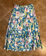VTG Lauren Ralph Lauren Blue Pink Iris Cotton Broomstick Maxi Skirt Sz M Women  s