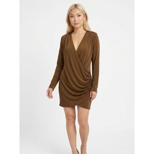 Boohoo Brown Wrap Short Jersey Ruched Dress Women Size 14