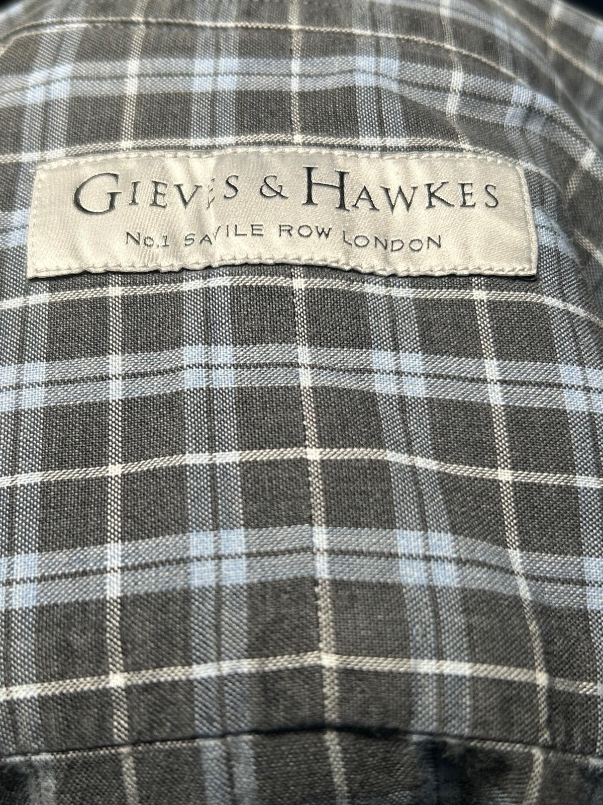 Camicia Gieves & Hawkes Savile Fila Blu a Quadri Manica Lunga LS Uomo Small