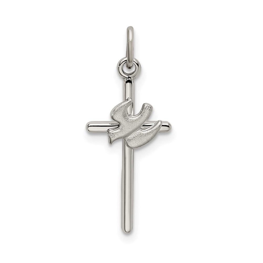 Sterling Silver Polished and Satin Dove Cross Pendant 0.73gm L-0.87 Inch