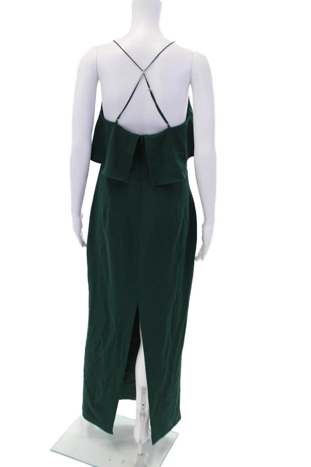 Vestido Style Stalker para mujer crepé en capas cuello en V sin mangas verde talla S Foto 3 de 4