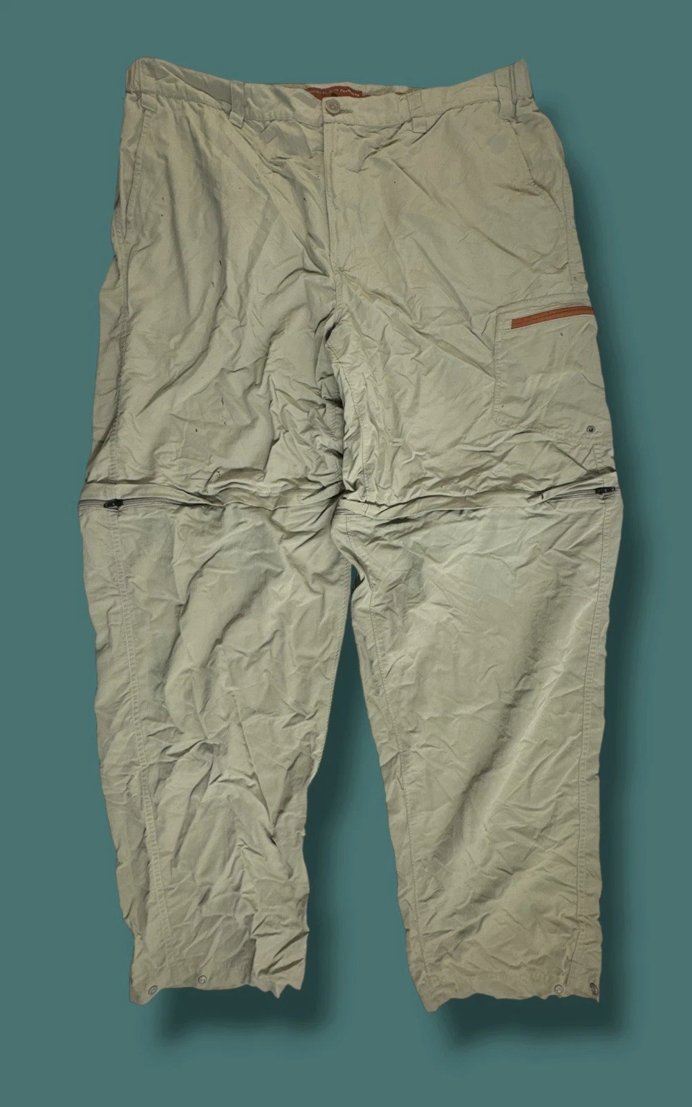 Simms Pants Men XXL Khaki Tan Lightweight Hiking Fishing Convertible Cargo *flaw