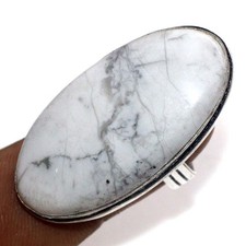 925 Silver Plated Howlite Ring Handmade Gemstone Jewelry Size US 7.5 MJ