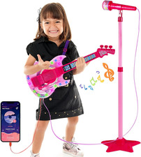Guitar and Microphone Play Set for Girls,Karaoke Machine with Music Light,Microp
