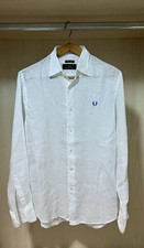 Fred Perry Linen White Shirt Men Size M Slim Fit 1 Camicia Uomo Lino Bianco Hemd