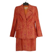 Escada Silk Paisley Brocade Skirt Suit Orange...