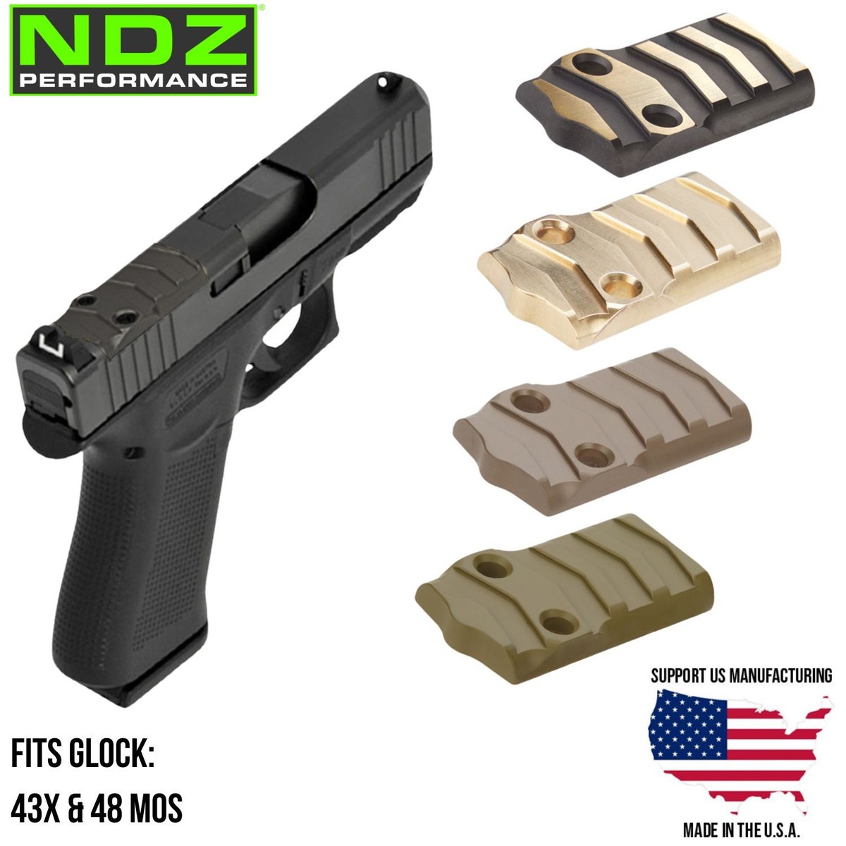 NDZ Glock 43X 48 MOS Cut Slimline Brass Optic Sight Cover Plate