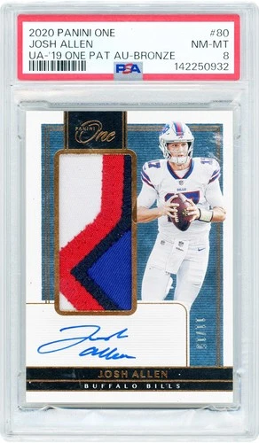 Josh Allen Bills Signed 2020 Panini One 4 Color Jumbo Relic #80 11/15 PSA 8 Card
