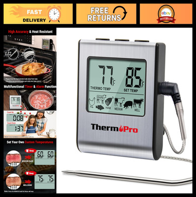 Large LCD Digital Meat Thermometer for BBQ Grill, Smoker, Oven - Timer & Probe