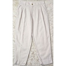 Banana Republic Linen Blend Size 12 Beige Navy Blue Pinstripe Pants Pleated