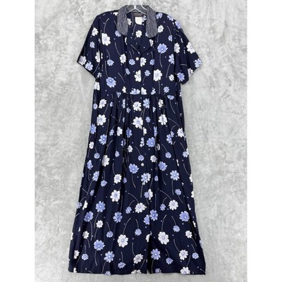Vintage Cascais Dress Womens 10 Floral Western Concho Buttons Modest Boho Blue