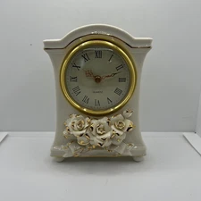 Avon Porcelain China Winter Rose Clock Gold Trimmed 6" Vintage