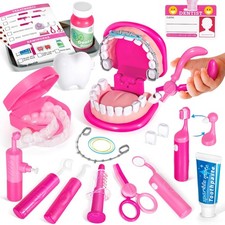 Kids Dentist Play Set Pink with Braces /Removable Teeth /Retainer - Doctor Ki...