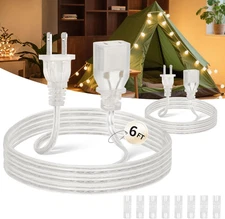 Clear Extension Cord 6 Feet,2 Pack Clear Extension Cord Indoor,Ul-Certified Powe