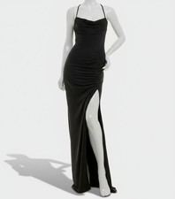 City Studio Juniors' Women's Black Glitter Draped Neck Back-Tie Dress Sz XL