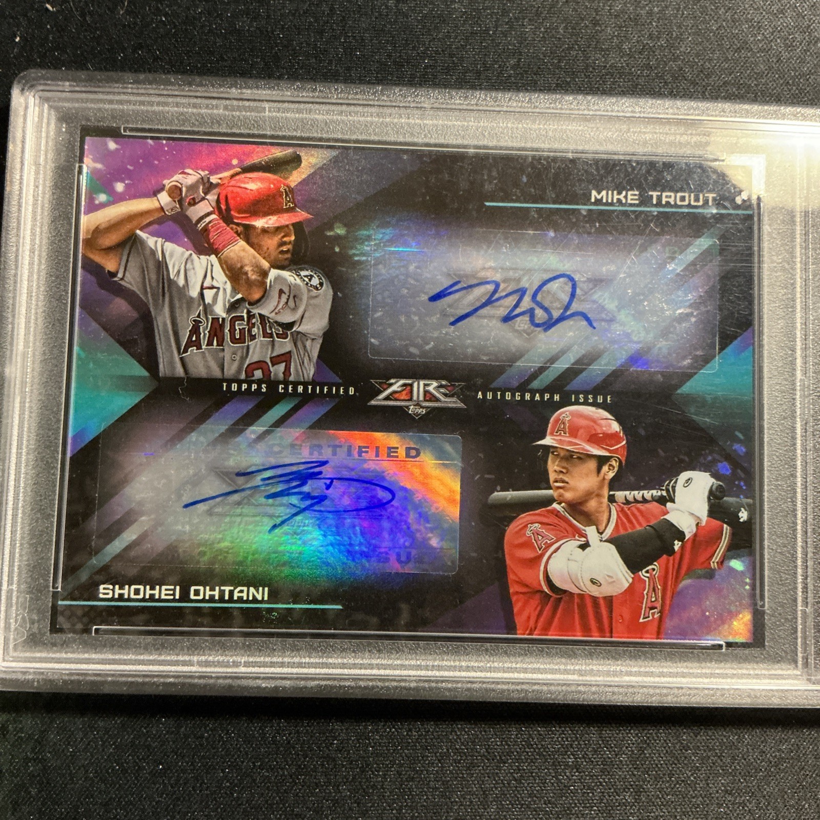 2022 Topps Fire dual auto -  Shohei Ohtani , Mike Trout /10 PSA mint 9 auto 9  view 2