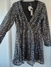 BOOHOO Sz 16 BLACK SILVER SEQUIN EVENING COCKTAIL PARTY DRESS NEW PLUS CURVE 
