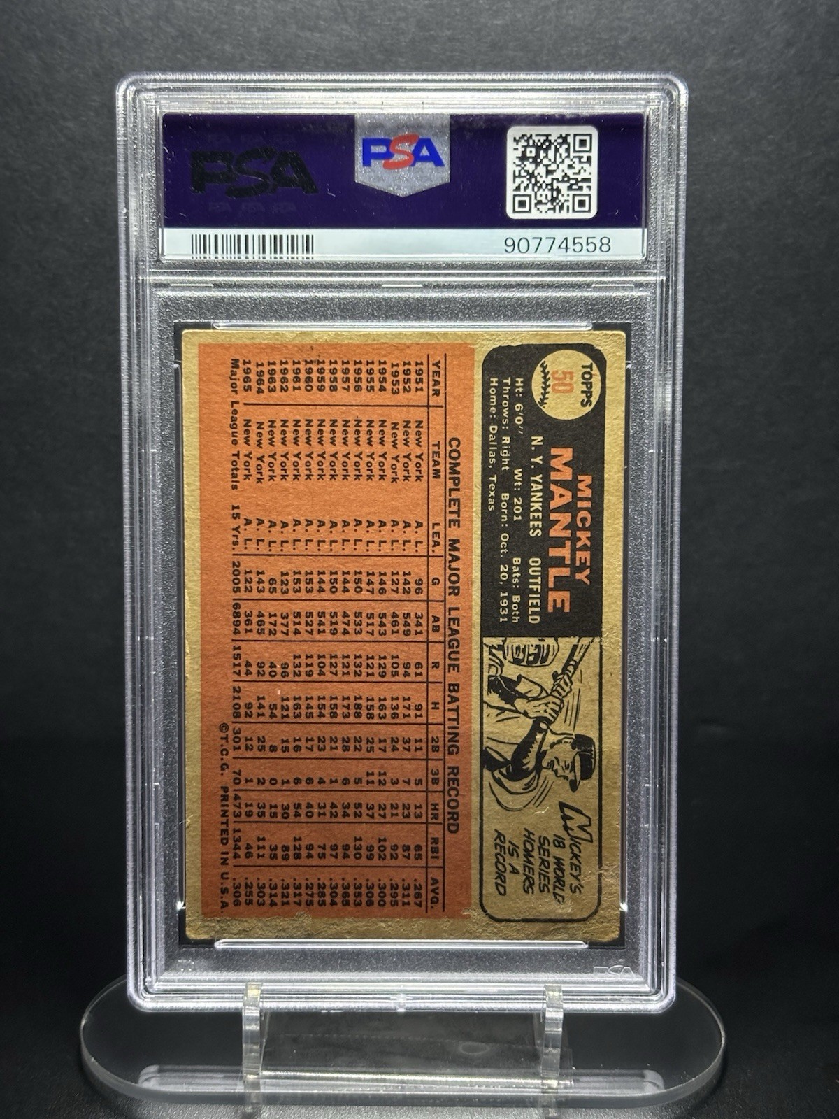 1966 Topps - Mickey Mantle #50 PSA 1 view 2